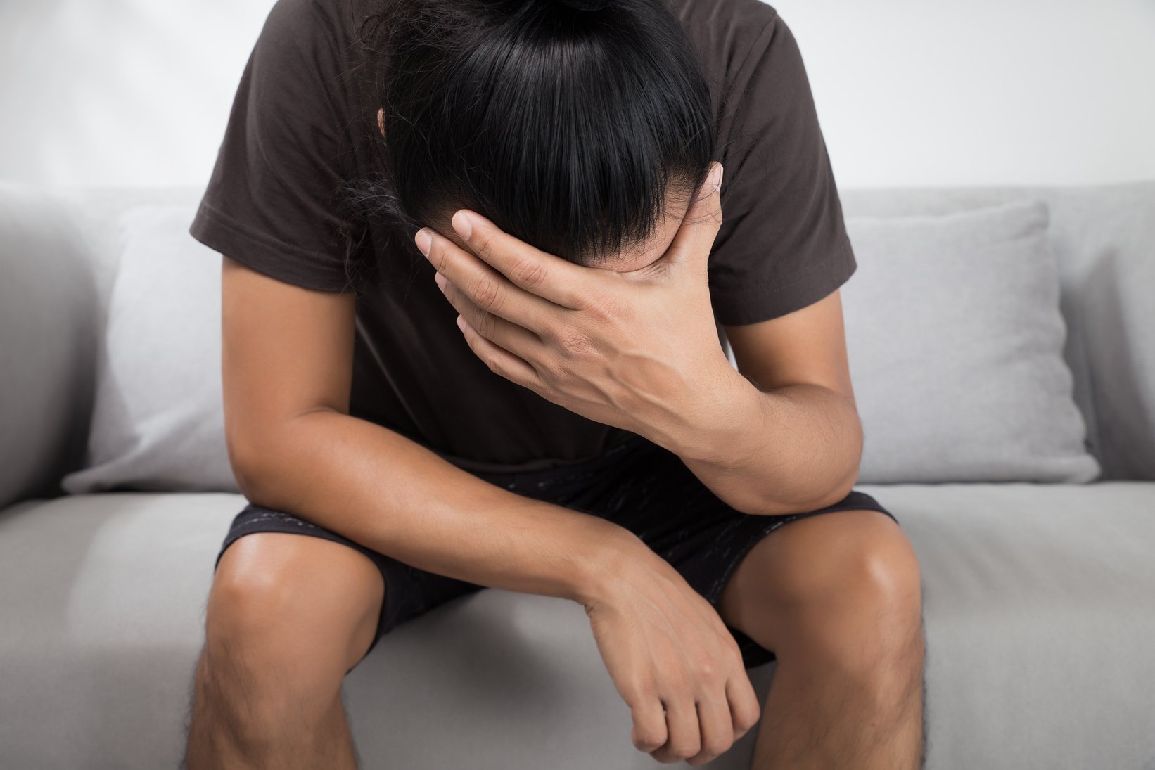 Stressed man in the room.